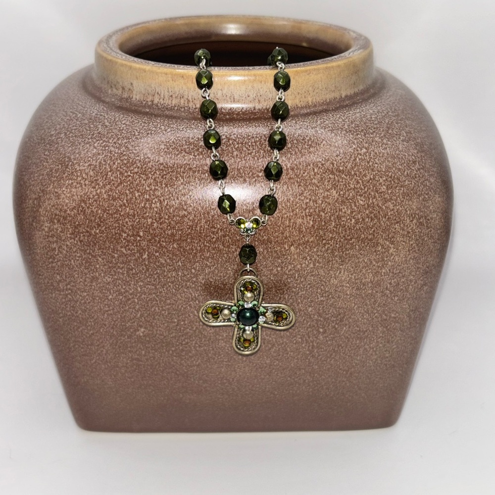 F.A.I.T.H. FAITH Green Beaded Cross Necklace